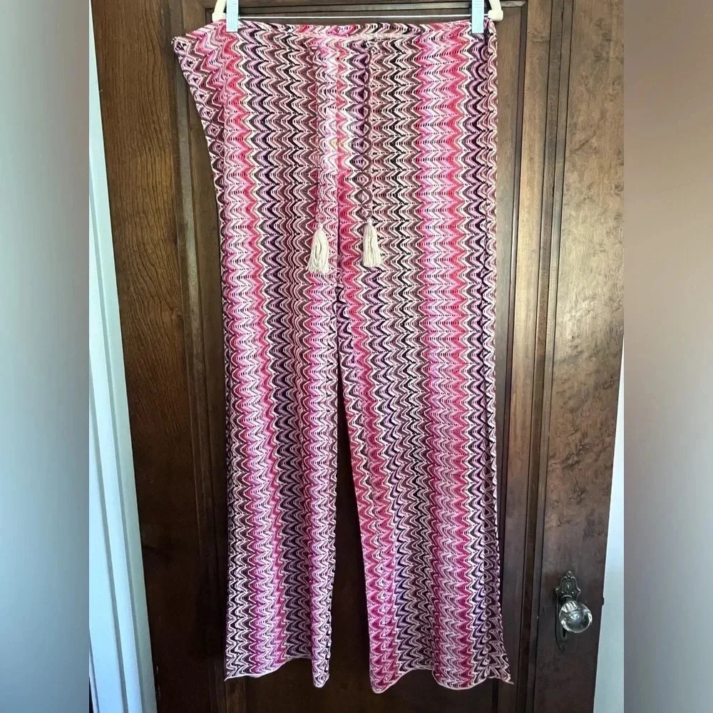 NWT Becca Red, Pink, Black Woven Drawstring Pants With Side Slits Women Size M L